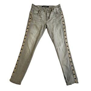 Driftwood Jackie Gray Aztec Tribal Embroidered skinny jeans.‎ Sz26. Unique. Fun